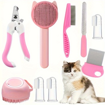 8Pcs Cat Brush Beauty Kit With Pet Nail Clippers 1